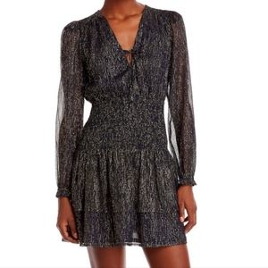 NWT AQUA METALLIC SMOCKED MINI DRESS